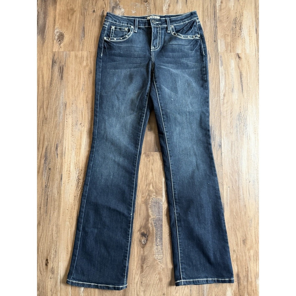 Earl Jean Women's Dark Wash Mid-rise Embellished Embroidered Jeans Sz 6